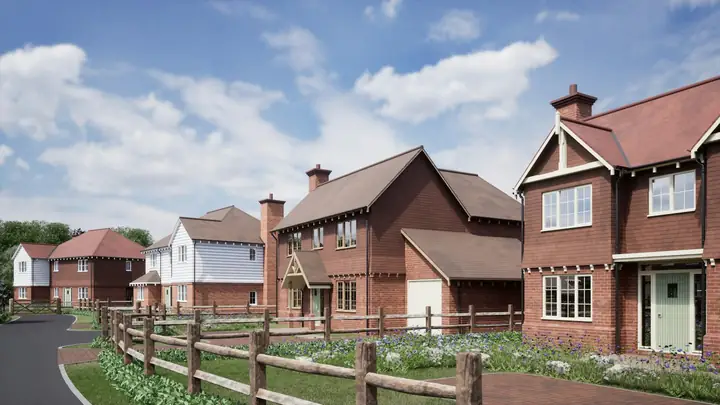 New-build red brick detached houses on a modern estate