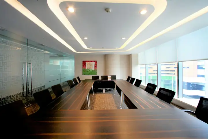 Large office boardroom with glass walls