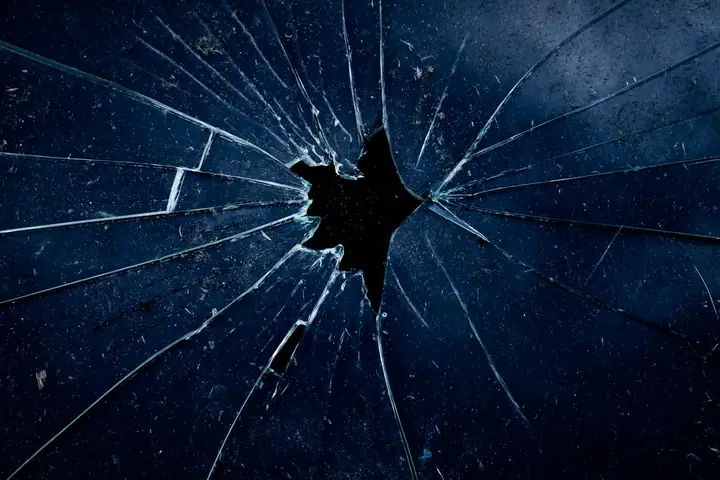 Smashed glass held together